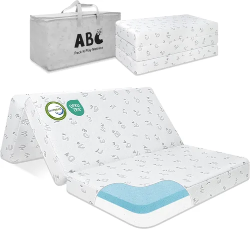 Vista 9 de Colchón Pack and Play, 38 x 26 pulgadas, Pack N Play, con funda extraíble transpirable, colchón portátil plegable de espuma viscoelástica de doble
