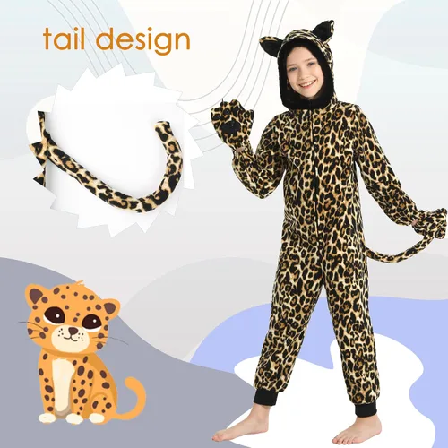 Vista 33 de Wizland Disfraz de animal para niños, leopardo, vaca, mono, reno, gato negro, dálmata, muñeco de nieve, mono de Papá Noel