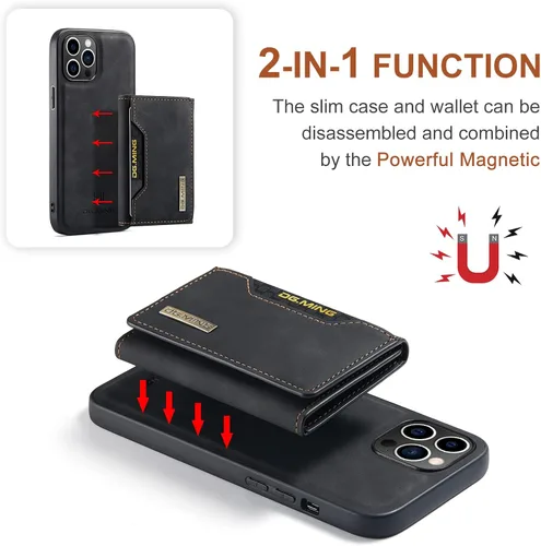 Vista 6 de Compatible con iPhone 14 Pro Max (6.7 pulgadas) 2 en 1 contraportada desmontable y cartera de cuero, con tarjetero, fundas de cuero con bolsillo