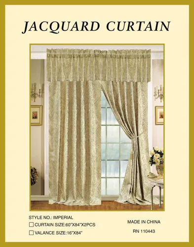 Vista 2 de KingLinen Lujoso juego de edredón jacquard imperial dorado sedoso de 9 piezas (patrón clásico regal) (cortina de ventana)