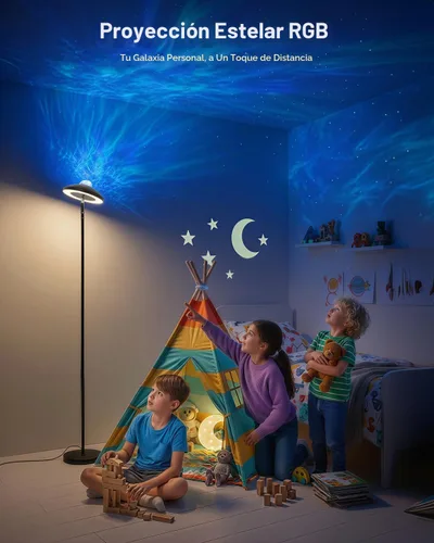 Vista 4 de Lámpara de pie LED con proyector de estrellas RGB y control remoto, lámpara de pie que cambia de color continuo de 3000 a 6000 K, lámpara de esquina