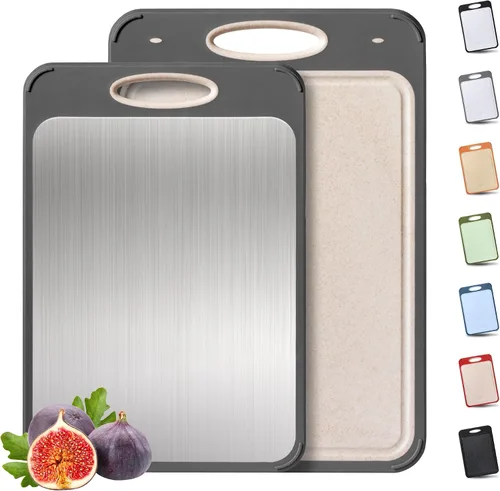 Vista 19 de Tabla de cortar de acero inoxidable 2 en 1 con mango para cortar las mejores tablas de cortar no tóxicas Tablas de cortar de 2 caras para cocina