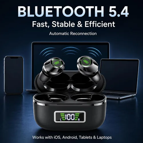Vista 2 de Auriculares inalámbricos, Bluetooth 5.4, tiempo de reproducción de 48 horas