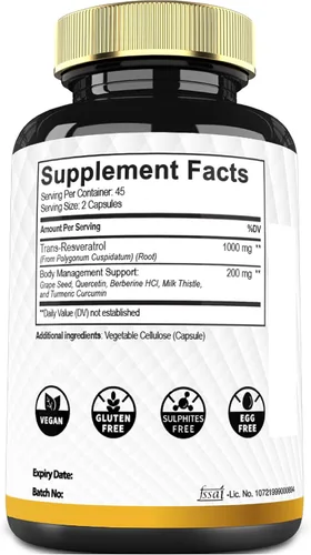 Vista 7 de Mecisco Suplemento de resveratrol trans con semilla de uva, cardo mariano y más - Resveratrol - 6 soportes herbales para el sistema inmunológico