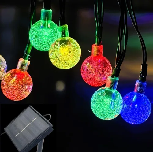 Vista 9 de Cadena de luces solares para exteriores resistentes al agua, 36 pies, 60 LEDs, 8 modos, luces solares de hadas con forma de globo de cristal