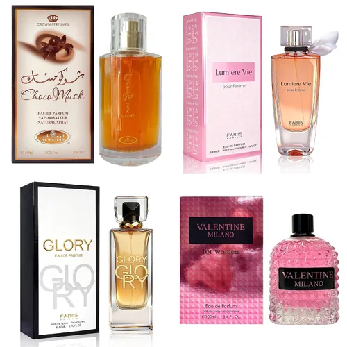 Vista 32 de AFLUXE Set de perfume para mujer, 4 piezas, colección Eau De Parfum de larga duración, almizcle Choco/Milano Mujer/6pm Rosa/7AM Fresh
