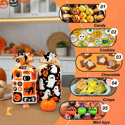Vista 5 de Shintop Bolsas de golosinas de Halloween, 50 bolsas pequeñas con cordón Con