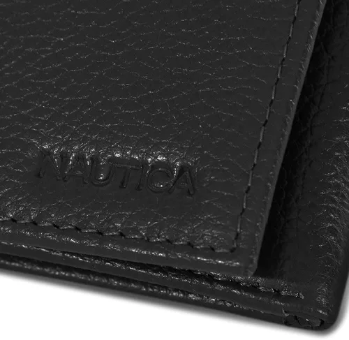 Vista 41 de Nautica Men's Trifold Wallet RFID Blocking Protection ID Window Card Slots Genuine Leather Durable