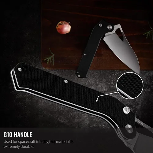 Vista 6 de TACRAY Navaja de Cocina Plegable, Cuchillo de Chef de 4.4" Plegable para Acampada con Cuchilla de Acero Inoxidable 10cr15mov, Mango de G10