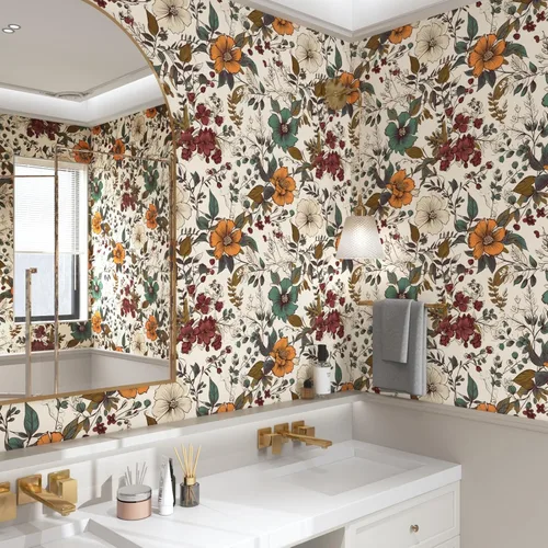 Vista 4 de Danodoi Papel tapiz floral amarillo para despegar y pegar, papel tapiz de vinilo para pegar y despegar, papel adhesivo colorido para armarios, papel