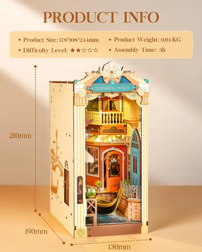 Vista 4 de Rolife Kit de rincón de libros para adultos, kit de rincón de libros en miniatura, rompecabezas de madera 3D, sujetalibros decorativos creativos