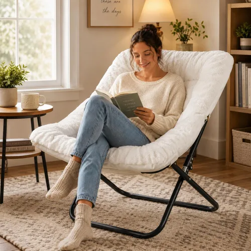 Vista 2 de Simple Deluxe Silla cuadrada de gran tamaño para adultos, silla plegable de piel sintética suave con marco de acero resistente, cómoda silla