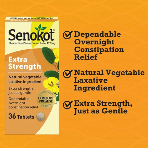Vista 4 de Senokot Laxante vegetal natural extra fuerte para un alivio suave durante la noche estreñimiento ocasional, 36