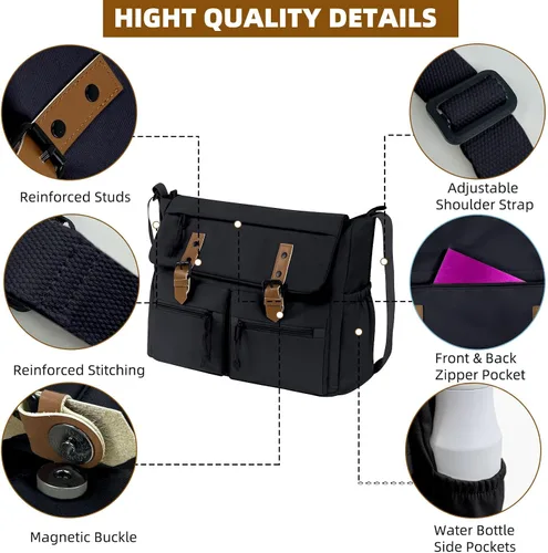 Vista 4 de Travel Messenger Bag for Women Men Durable Canvas Crossbody Handbag with Adjustable Strap Lightweight Laptop Purse
