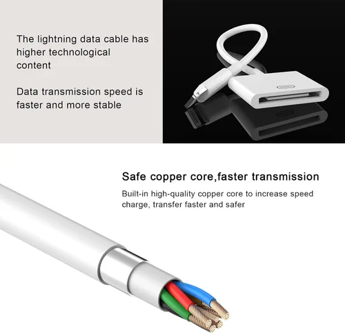 Vista 6 de Adaptador Lightning a 30 pines, certificado MFi de Apple, sin audio, macho de 8 pines a hembra de 30 pines, convertidor de conector con cable Blanco