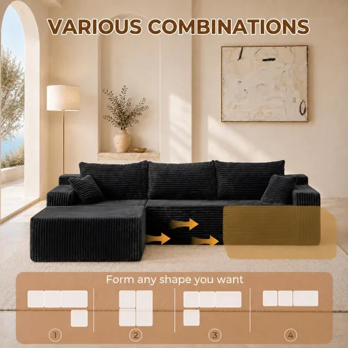 Vista 7 de Sofá modular modular en forma de L de 115 pulgadas con diván, sofá deshuesado con asiento profundo y otomana extraíble, cómodo sofá nube de pana