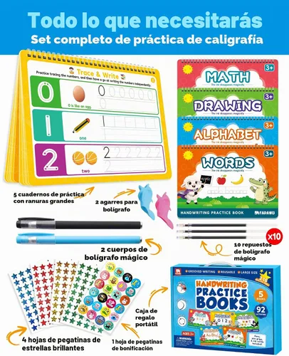 Vista 2 de Libros mágicos de práctica de escritura con ranuras para niños, cuaderno grande de escritura a mano con ranuras, cuaderno reutilizable para aprender