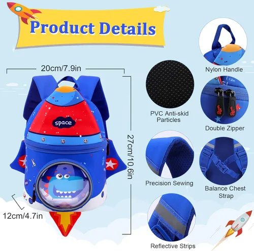 Vista 2 de Augot Mochila para niños pequeños mochila preescolar 3D linda mochila de dibujos animados para niños mini mochila escolar para niños y niñas Azul