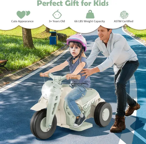 Vista 8 de Honey Joy Motocicleta de juguete, motocicleta para niños pequeños de 6 V con burbujas, luz LED, música, pedal de pie, adelante/atrás, motocicleta