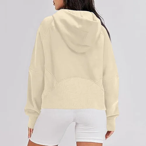 Vista 3 de Sudadera Y2K para mujer, con media cremallera, con agujero para el pulgar, sudadera de manga larga con bolsillo