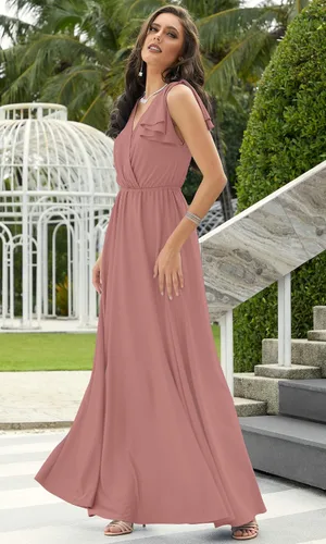 Vista 2 de KOH KOH Vestido largo de dama de honor sin mangas con cuello en V para mujer