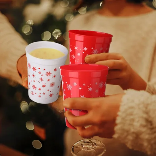 Vista 6 de Sliner 48 vasos de Navidad con copos de nieve para niños, reutilizables, de plástico de 16 onzas, vasos de plástico para estadios, vasos de agua