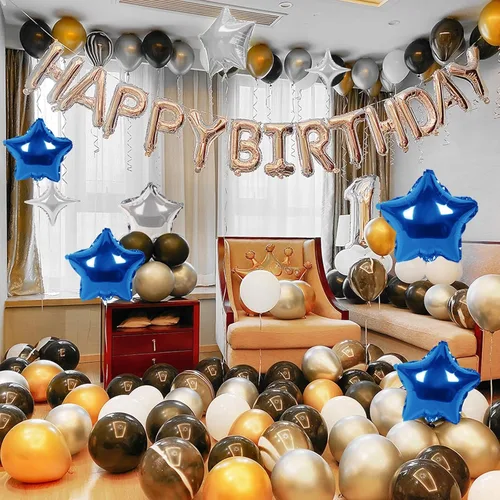 Vista 5 de CANREVEL Cartel de feliz cumpleaños, 13 letras de papel de aluminio de Mylar de 16 pulgadas con 12 globos de estrella, decoraciones de fiesta