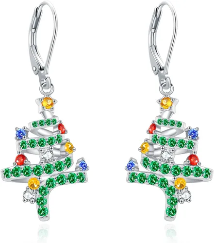 Vista 163 de Aretes colgantes de plata de ley con diseño de árbol de la vida, flor, abeja, animales, gato, colibrí, piedra lunar, turquesa, aretes con cierre