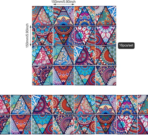 Vista 5 de Mega Pet 16 calcomanías de plástico estilo mandala, impermeables, extraíbles, estilo marroquí, autoadhesivas, decoración de pared, para baño