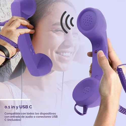 Vista 5 de Auricular retro para teléfono, auricular de teléfono para teléfono celular tipo C con conector de 0.138 in, receptor de teléfono móvil, micrófono
