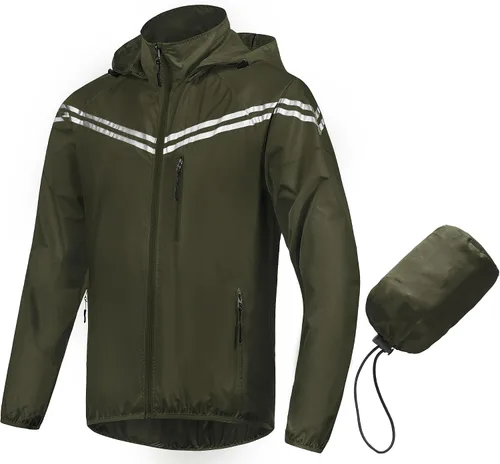 Vista 14 de CREATMO US Chaqueta impermeable plegable para hombre con capucha extraíble Gris