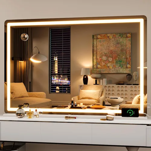 Vista 34 de Hasipu Espejo de tocador con luces, espejo LED de maquillaje de 31.5 x 22 pulgadas, espejo de maquillaje iluminado con 3 modos regulables, espejo