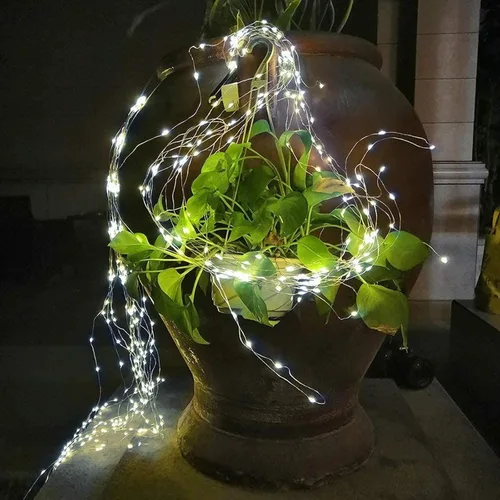 Vista 5 de 1 paquete de 8 modos de luces de cascada, luces solares de luciérnaga de 10 hebras, 200 luces LED impermeables de cascada (sin regadera) para Blanco