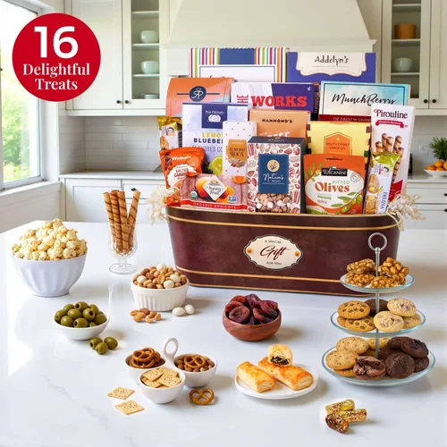 Vista 5 de Broadway Basketeers Cesta de regalo gourmet con chocolates y aperitivos, para todas las ocasiones