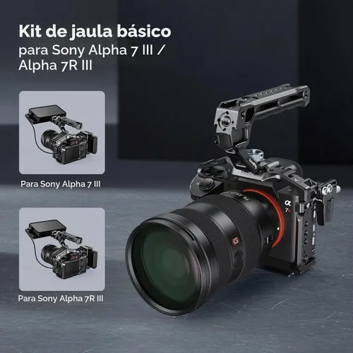 Vista 5 de SmallRig Kit de jaula para cámara A7 III / A7R III para Sony Alpha 7 III/Alpha 7R III, jaula completa con mango superior para ARRI y abrazadera