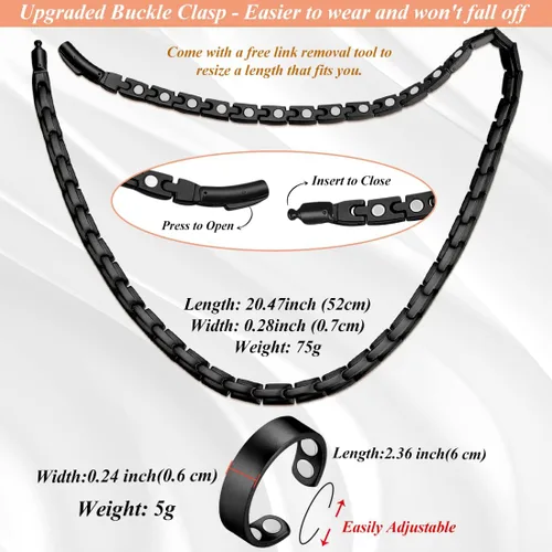 Vista 6 de Pulsera de cobre para hombre, imán ultra resistente, juego de collar y anillo magnético con herramienta de tamaño ajustable