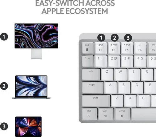 Vista 8 de Logitech MX Mechanical Mini - Teclado inalámbrico iluminado para Mac, interruptores de rendimiento de bajo perfil, teclas táctiles silenciosas, Gris