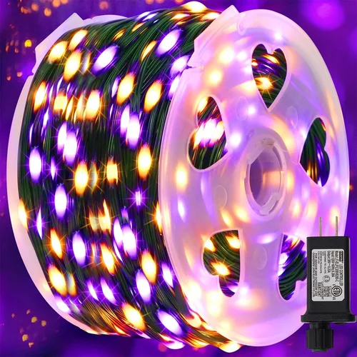 Vista 13 de WATERGLIDE - Extensión extralarga de 328 pies de luces de Halloween, 1000 luces LED para exteriores, luces de hada de alambre verde de PVC y cobre