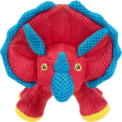 Vista 2 de goDog Juguete chirriante para perros con volantes de malla de doble guardia masticable, rojo, pequeño