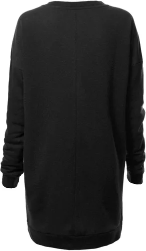 Vista 3 de MixMatchy Sudadera casual de forro polar con cuello en V para mujer, manga larga, túnica para otoño e invierno Negro (cuello redondo)