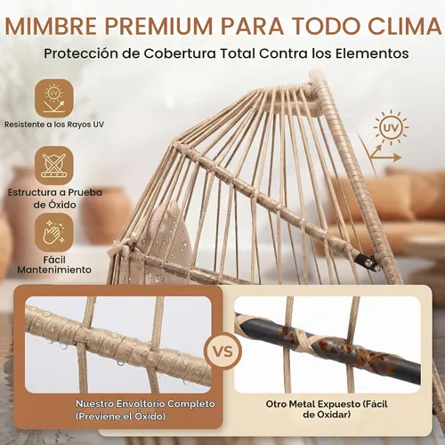 Vista 6 de RADIATA Silla de huevo al aire libre con soporte, silla colgante de mimbre Dorado/Beige