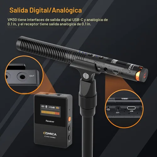 Vista 6 de COMICA VM30 Micrófono inalámbrico de escopeta con salida USB-C y 0.1 in