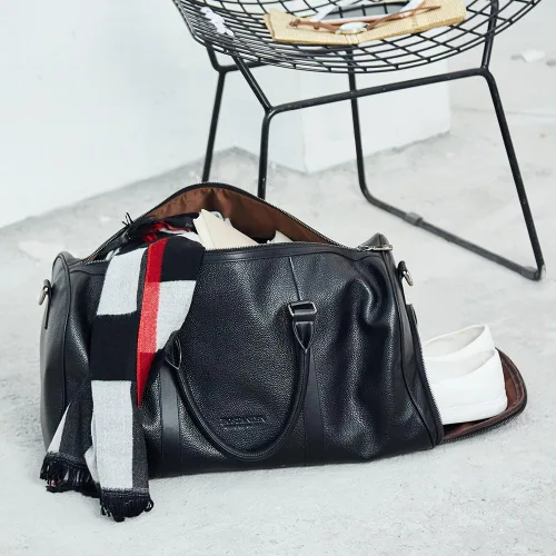 Vista 8 de BOSTANTEN Bolsa de lona de viaje de cuero genuino para el fin de semana, bolsa de lona para gimnasio, deportes, equipaje de mano para hombres