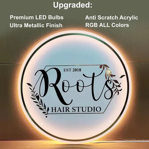 Vista 6 de Letreros de logotipo de neón retroiluminados de acrílico personalizables, letrero de logotipo de negocios iluminado por LED totalmente Letrero