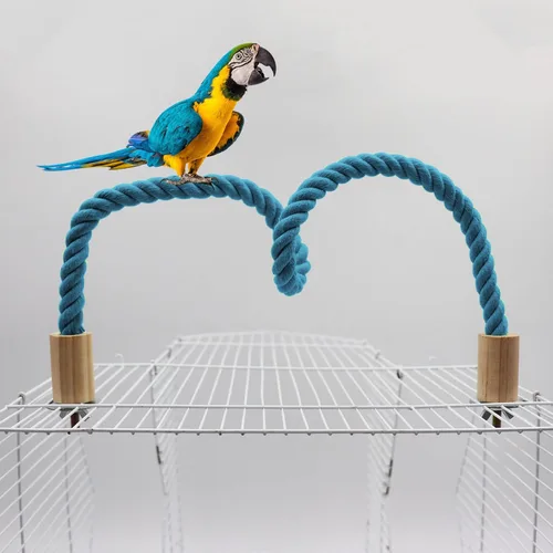 Vista 3 de Paquete de 2 perchas y columpios de cuerda para pájaros, jaula de pájaros, accesorios de poste de escalada para loro, periquito, periquito, cacatúa