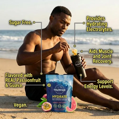 Vista 5 de TruWild Polvo de hidratación natural con cero azúcar, electrolitos veganos + aminoácidos, bebida de recuperación para uso diario, suplemento