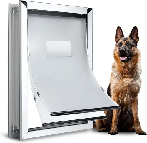 Vista 14 de Puerta de perro de aleación de aluminio, aislamiento térmico de 2 solapas, puerta para perros grandes, panel de cierre con cerraduras de seguridad