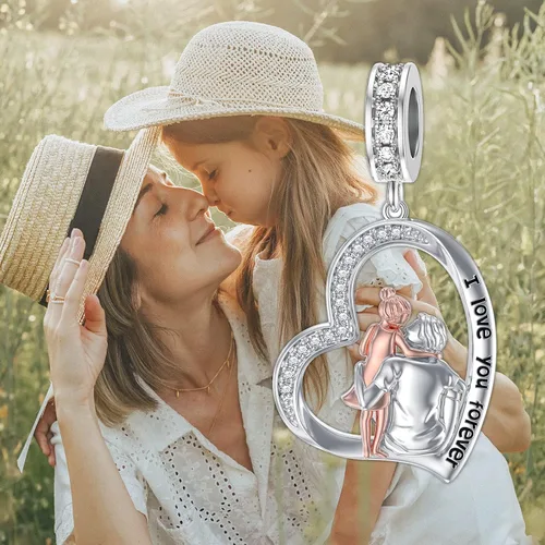 Vista 226 de PROESS Dije para padre, madre e hija, pulsera de plata de ley para pulseras, regalos de cumpleaños, día de San Valentín, para hija, madre, amante
