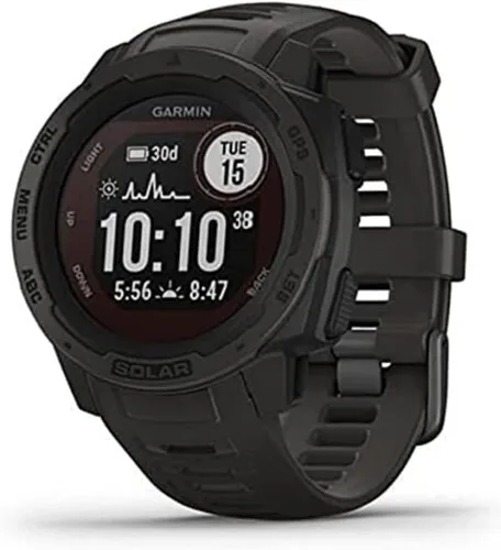 Vista 8 de Garmin Instinct Solar, reloj inteligente resistente para exteriores alimentado por energía solar, aplicaciones deportivas integradas y monitoreo
