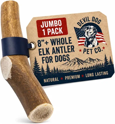 Vista 11 de Devil Dog Pet Co. Cuernos de alce divididos para perros, masticables naturales para perros con médula expuesta, larga duración y sin olor